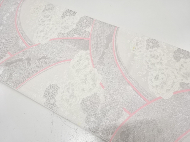 JAPANESE KIMONO / ANTIQUE FUKURO OBI / WOVEN MOUNTAINS & PEONY & KIKU